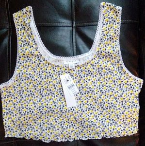 Topshop Tiny Flower Lace Trim Tank Crop Top